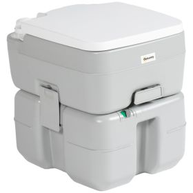 Outsunny Portable Toilet for Adults 5.3 Gallon, Porta Potty with Level Indicator, T-Type Water Outlets and Anti-Leak Handle Pump for Camping, Boating,