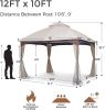10*12 FT Softtop Metal Gazebo with Mosquito Net&Sunshade Curtains,Sturdy Heavy Duty Double Roof Canopy,Galvanized Steel Design Outdoor Tent,Suitable f