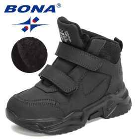 BONA 2022 New Designers Classics Hiking Shoes Kids Plush Sneakers Boys Girls Ankle Shoes Children Winter Boots Breathable Child (Color: Charcoal grey S gray, size: 3)