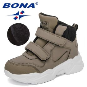 BONA 2022 New Designers Classics Hiking Shoes Kids Plush Sneakers Boys Girls Ankle Shoes Children Winter Boots Breathable Child (Color: Medium grey black, size: 5.5)