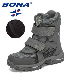 BONA 2022 New Designers Snow Boots For Boys High Top Sneakers For Girls Winter Hiking Sport Shoes Fashion Ankle Boots Children (Color: Dark grey S gray, size: 3)