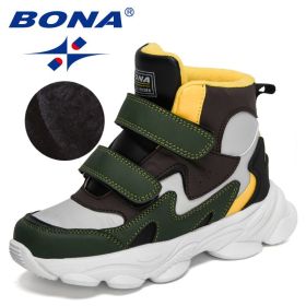 BONA 2022 New Designers High Top Winter Hiking Shoes Children Warm Sports Shoes Boys Non-slip Outdoor Plush Ankle Boots Girls (Color: Light gray D brown, size: 5.5)